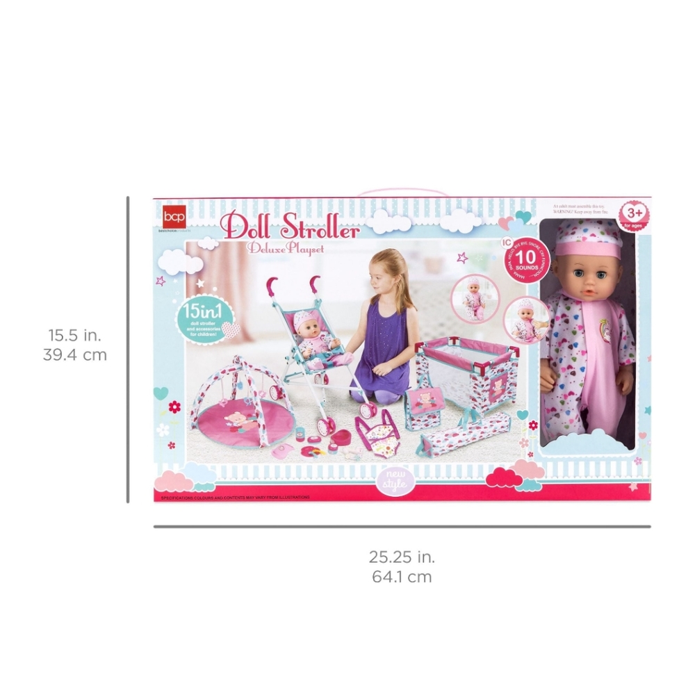•15-PIECE PLAY SET: Interactive doll with high-quality accessori